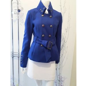 90's-Y2K Black Rivet🧥Blue Double Breasted Military Jacket|Leopard Interoor